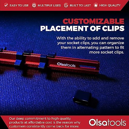 Olsa Tools Socket Organizer - 3/8-Inch Drive Red Holder - Stores 18 Chrome or Impact Sockets - Durable Rail Storage for Mechanics - Professional Grade Metric or SAE Socket Organizer - Part 1011 - Image 5