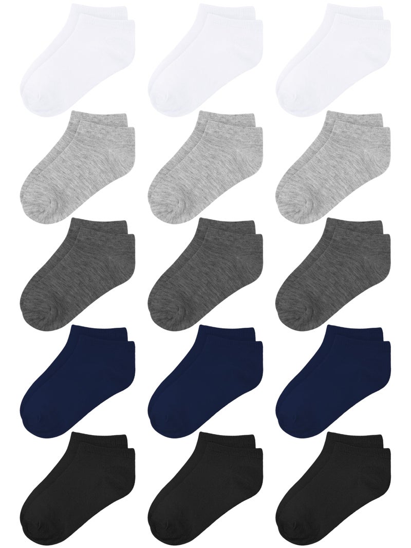 Cooraby 15 Pack Kids' Half Cushion Low Cut Athletic Ankle Socks Boys Girls Ankle Socks - Image 1