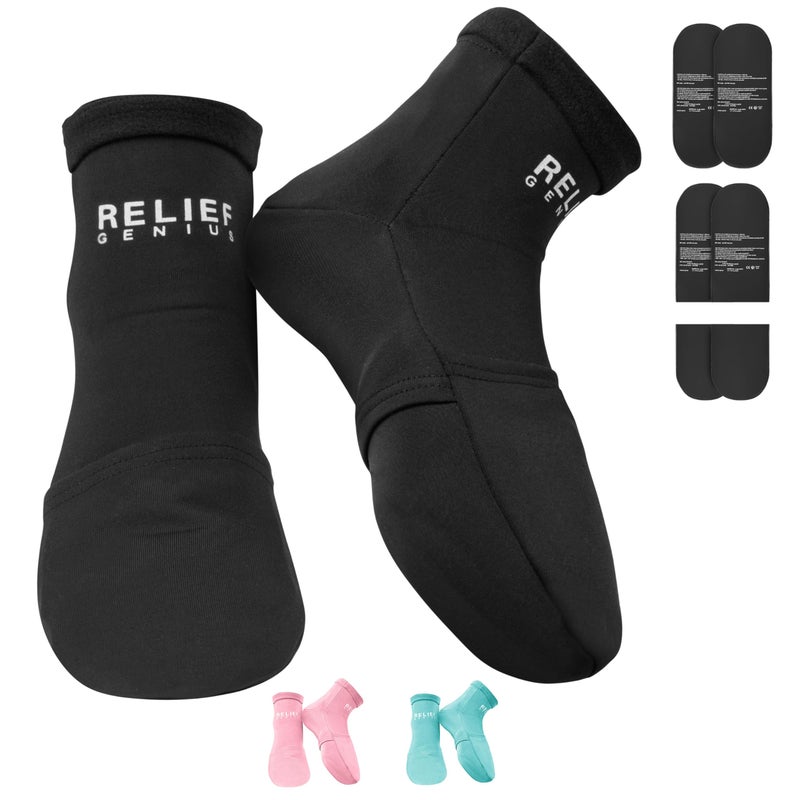 CTR BAND Relief Genius Cold Therapy Socks with Reusable Gel ice Packs - Achieve Relief from Sprains, Muscle Pain, Bruises, Swelling, Edema, Chemotherapy, Arthritis, Post Partum Foot (Black, Small/Medium) - Image 1