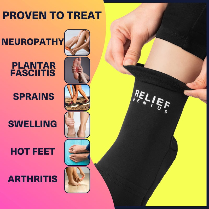 CTR BAND Relief Genius Cold Therapy Socks with Reusable Gel ice Packs - Achieve Relief from Sprains, Muscle Pain, Bruises, Swelling, Edema, Chemotherapy, Arthritis, Post Partum Foot (Black, Small/Medium) - Image 5