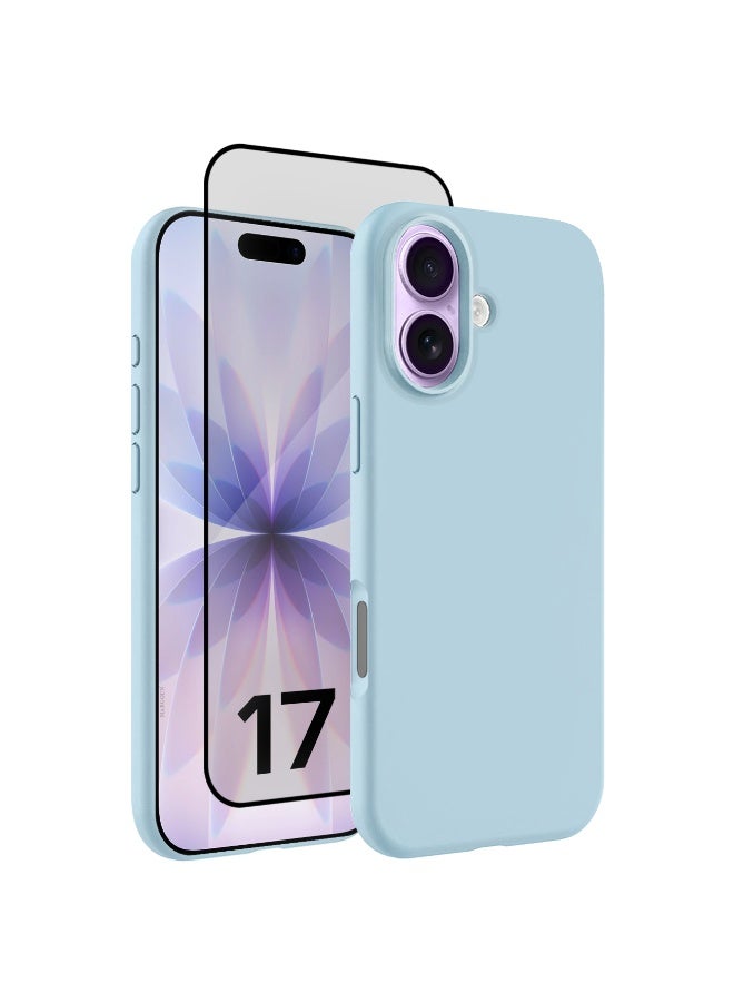 2 Packs Silicone Protective Phone Case for iPhone 17 - Soft Anti-Scratch Microfiber Lining Ultra Slim Drop Protection Phone Cover with 3D Screen Protector - Sky Blue - Image 1