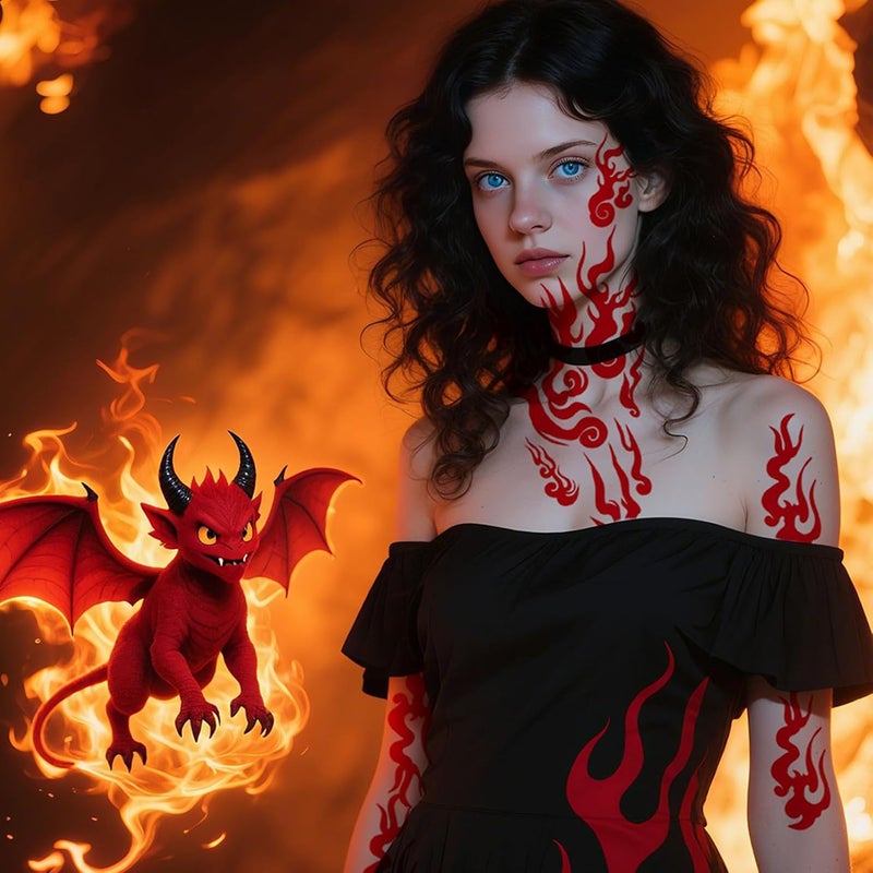 Temporary Stickers for Adults – 6 Sheets of Waterproof Stickers with Realistic Design – with Flames for the Body and Decorations – Ideal for Children Teens s Halloween Meets - Image 2