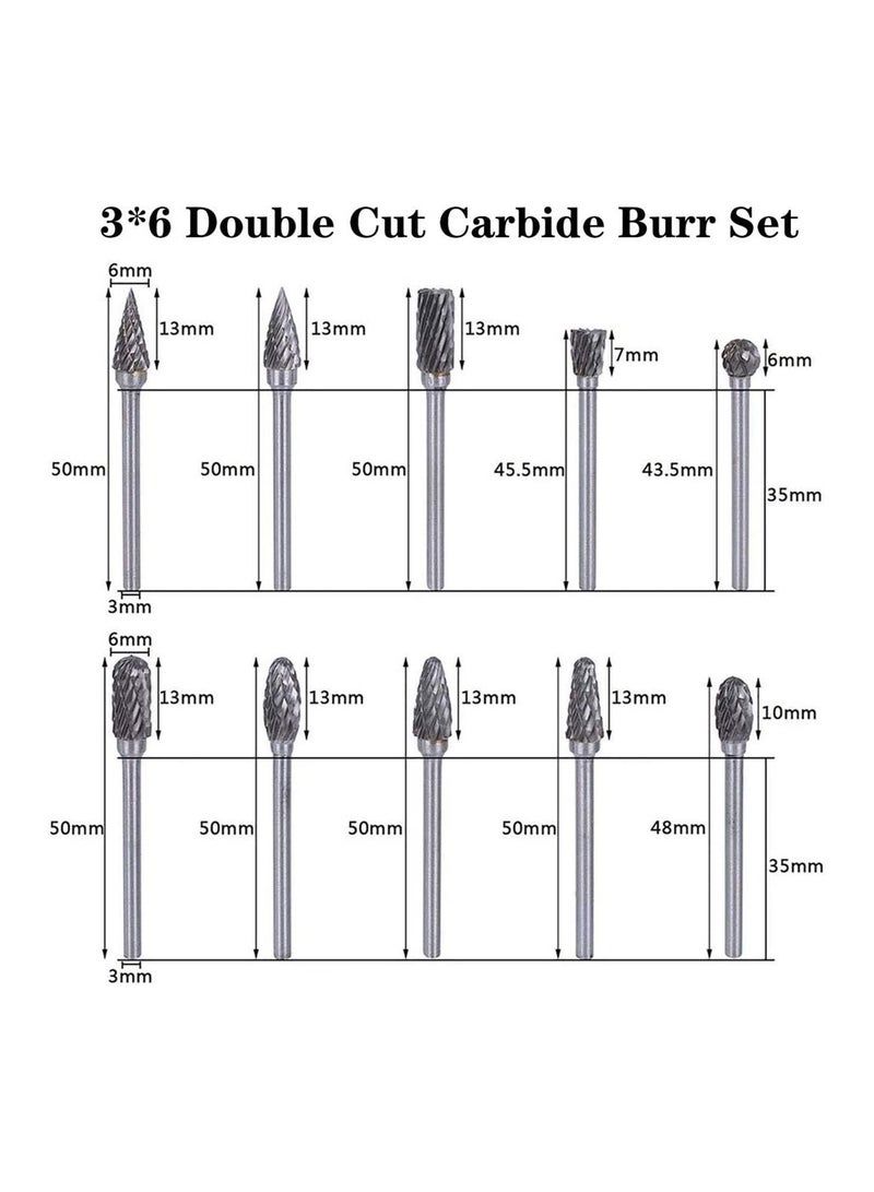 SOLARAE Aluminum Cutting Bits Carbide Burr Set-10 Pieces For Die Grinder Bits Aluminum And Wood Tungsten Carbide burrs Cutter Rotary Burrs Double Cut Set Cutting - Image 3