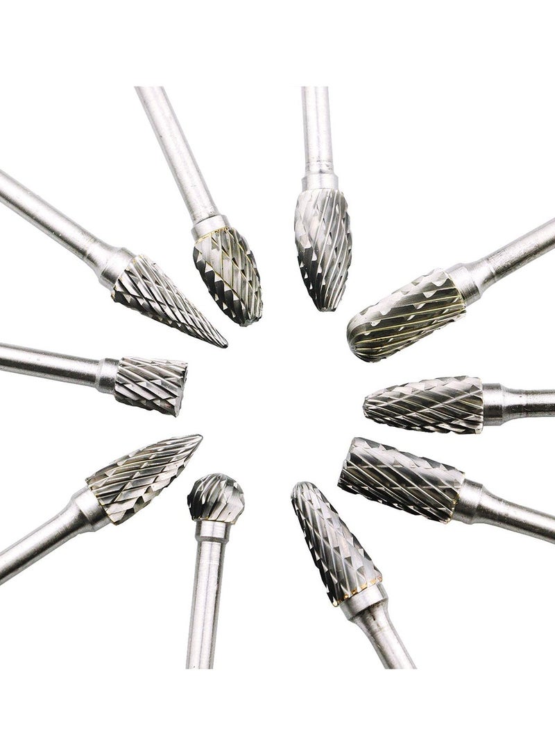 SOLARAE Aluminum Cutting Bits Carbide Burr Set-10 Pieces For Die Grinder Bits Aluminum And Wood Tungsten Carbide burrs Cutter Rotary Burrs Double Cut Set Cutting - Image 1