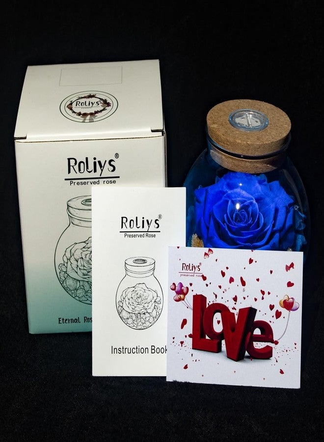 roliys Preserved Real Roses with Colorful Mood Light Wishing Bottle, Eternal Rose，Never Withered Flowers, Table Decor,Christmas Anniversary Valentine's, Blue 4.3inch, 1pcs - Image 3