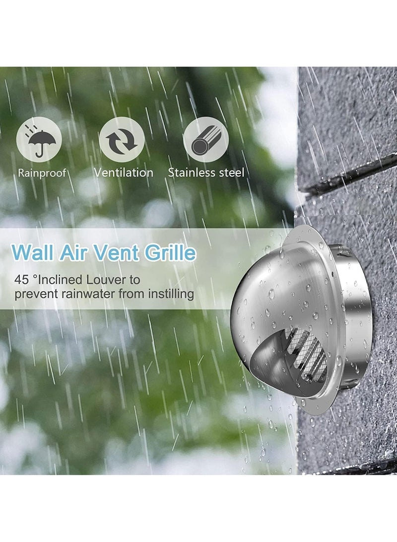 Dryer Vent 4 Inch Exhaust Vent Wall Vent 4 Inch Outlet Stainless Steel Soffit Vents Round Vent Cover for HVAC System Stainless Steel Air Outlet Round Louver Grille with Screen Mesh 2 sets - Image 5