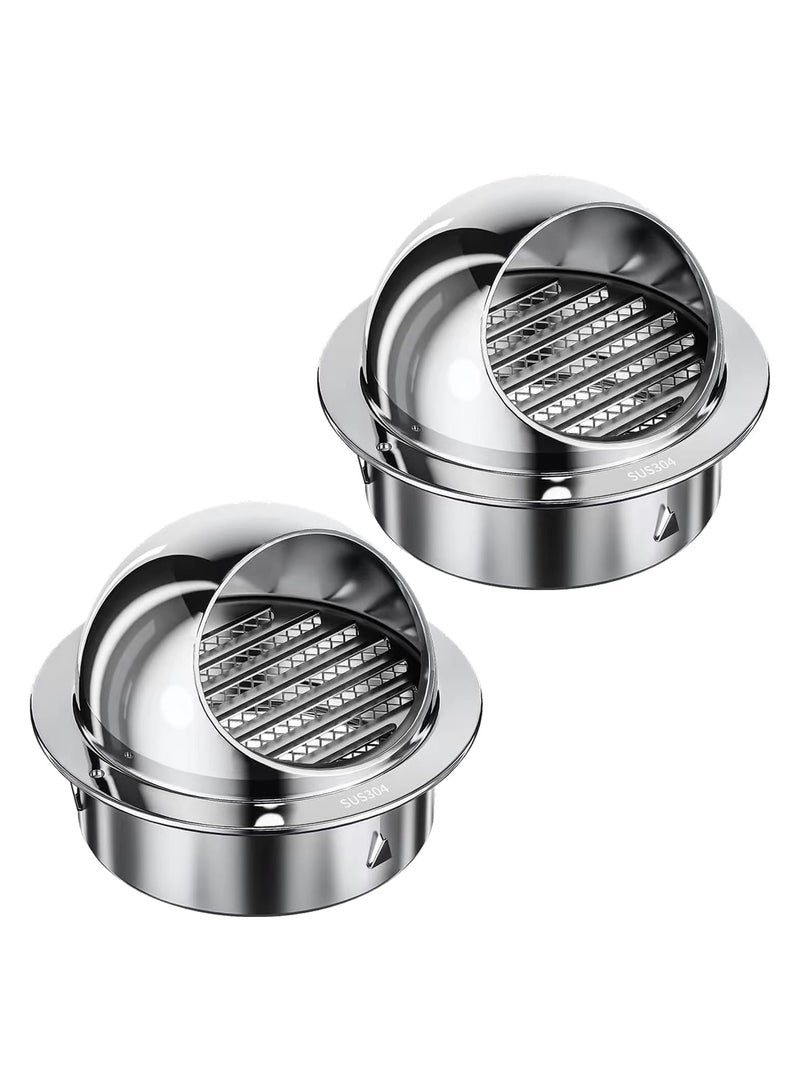 Dryer Vent 4 Inch Exhaust Vent Wall Vent 4 Inch Outlet Stainless Steel Soffit Vents Round Vent Cover for HVAC System Stainless Steel Air Outlet Round Louver Grille with Screen Mesh 2 sets - Image 1