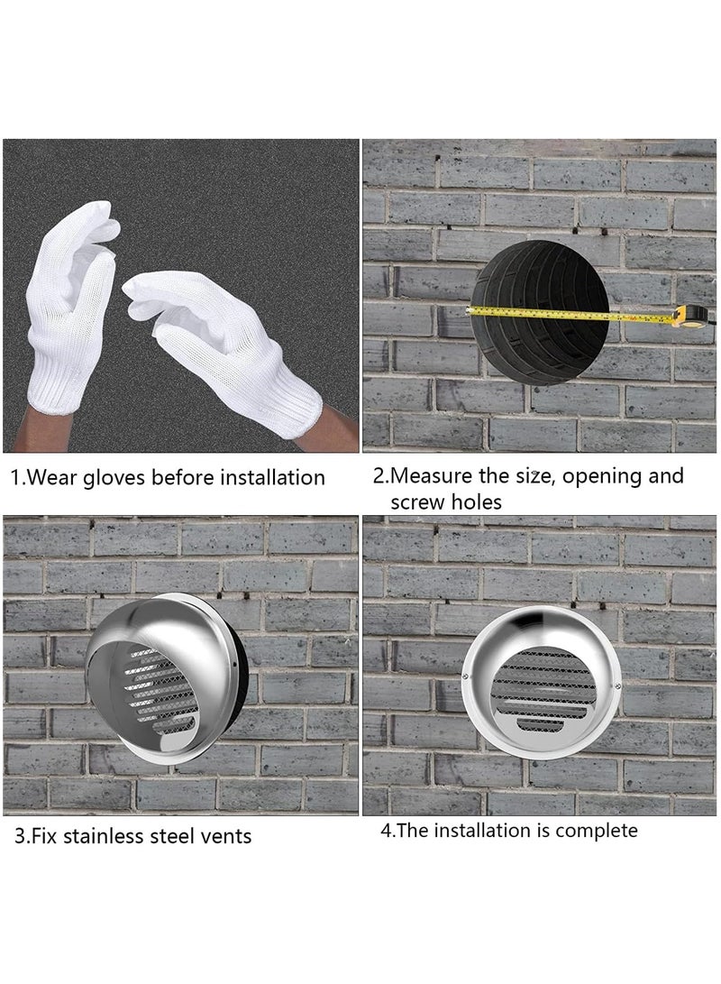 Dryer Vent 4 Inch Exhaust Vent Wall Vent 4 Inch Outlet Stainless Steel Soffit Vents Round Vent Cover for HVAC System Stainless Steel Air Outlet Round Louver Grille with Screen Mesh 2 sets - Image 4