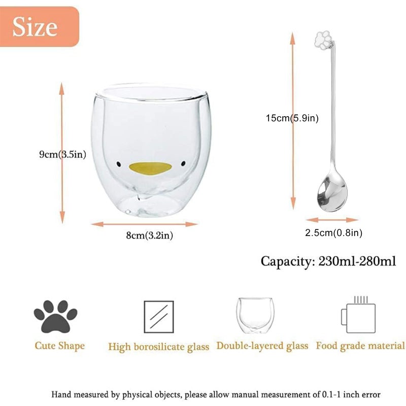 Binoster Duck Mug Cute Mugs Glass Double Wall Insulated Glass Espresso Cup, Coffee Cup, Tea Cup, Milk Cup,Kawaii Gift for Office and Personal Birthday Christmas (Duck) - Image 4