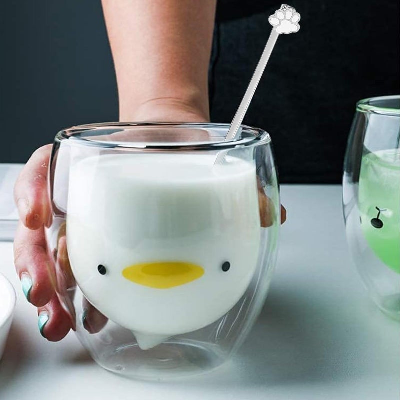 Binoster Duck Mug Cute Mugs Glass Double Wall Insulated Glass Espresso Cup, Coffee Cup, Tea Cup, Milk Cup,Kawaii Gift for Office and Personal Birthday Christmas (Duck) - Image 2