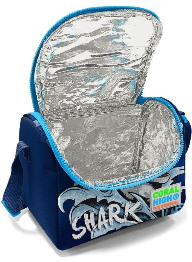 CORAL HIGH - Kids Navy Blue Shark Patterned Thermo Lunchbox 11722 - Image 1