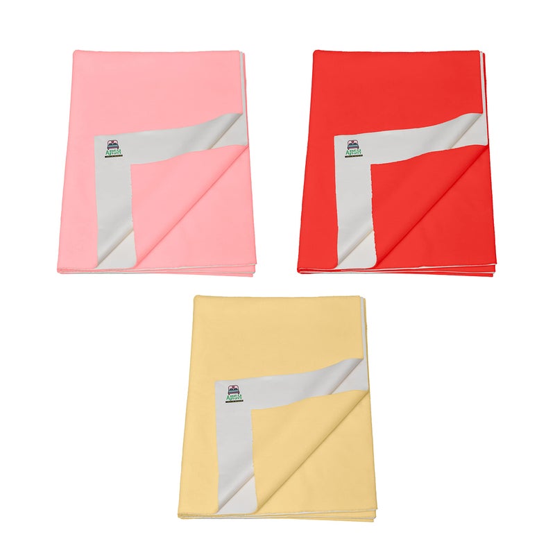 AJISH Pack of 3, Baby Bed Protector Reusable - Soft Cotton 100% Waterproof High Absorbent Faster Dry Sheet - Best for New Born Babies & Toddler Children (Medium - 70X100CM) (Pink,Red,Yellow) - Image 1