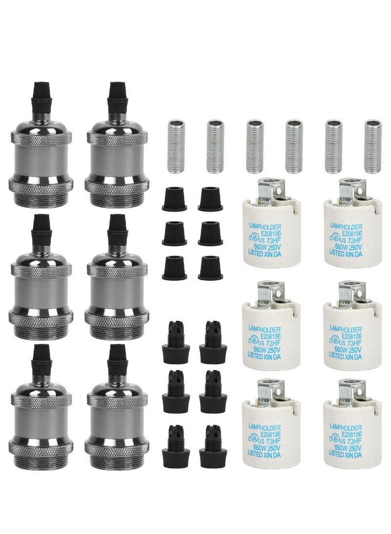 KASTWAVE E26/E27 Pendant Light Fitting, 6 Pack Vintage Pendant Light Fitting, Retro Industrial Style E26/E27 Lamp Holder, Fitting Kit for DIY Suspension Chandeliers Modern Hanging Lampe - Image 2