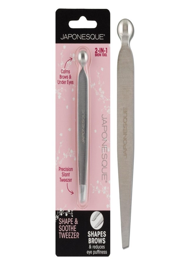 JAPONESQUE Shape & Soothe Tweezer, 2-in-1 Tool, Slant Tweezer for Shaping & Defining Brows & Eye Soother for Reducing Puffiness - Image 1