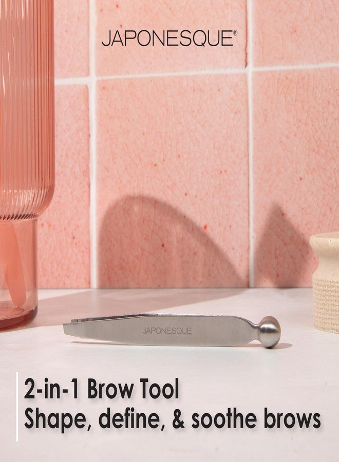 JAPONESQUE Shape & Soothe Tweezer, 2-in-1 Tool, Slant Tweezer for Shaping & Defining Brows & Eye Soother for Reducing Puffiness - Image 2