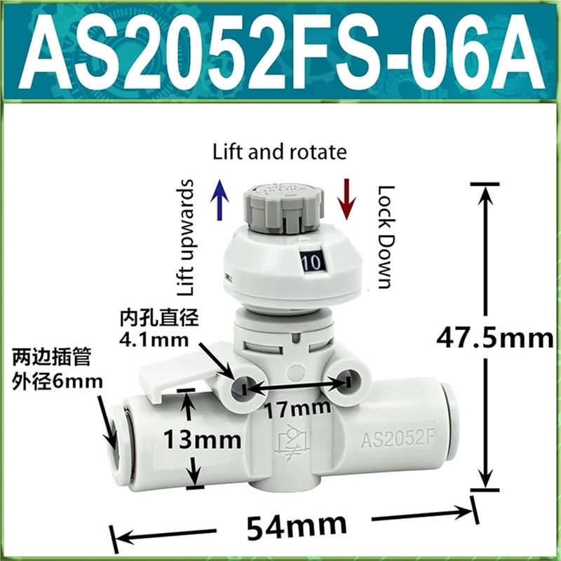 SMC Type Pneumatic Speed Control Valve Graduated Throttle Fitting Size AS2052FS 06A - Image 3