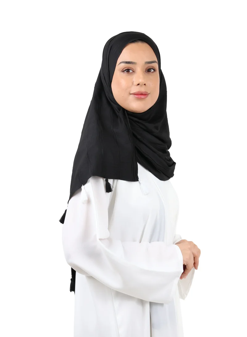 Jameela Crinkle Cotton Scarf with Tassel Trim (Black)