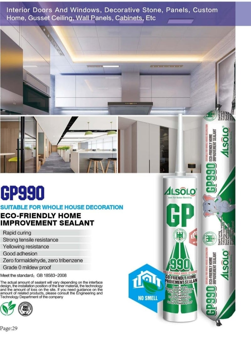 DUCHIC Duchic ALSOLO GP990 Home Improvement Sealant,[ PACK 3], Rapid Curing, Strong Tensile Resistance, Zero Formaldehyde (COLOR WHITE) specially for Duct sealing & grooting  - Image 4