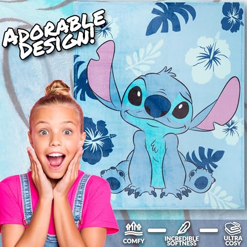 Disney Stitch Throw Blanket Soft Fleece Blanket Bedroom Accessories 59 x 51” (Light Blue Stitch) - Image 3