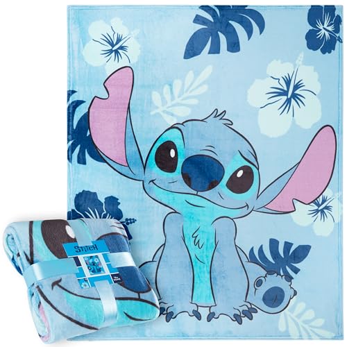 Disney Stitch Throw Blanket Soft Fleece Blanket Bedroom Accessories 59 x 51” (Light Blue Stitch) - Image 1