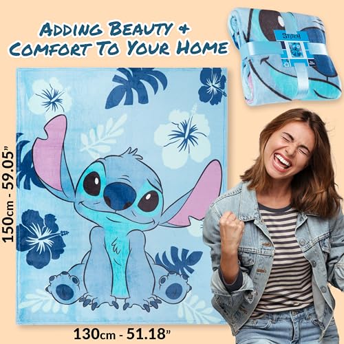 Disney Stitch Throw Blanket Soft Fleece Blanket Bedroom Accessories 59 x 51” (Light Blue Stitch) - Image 5