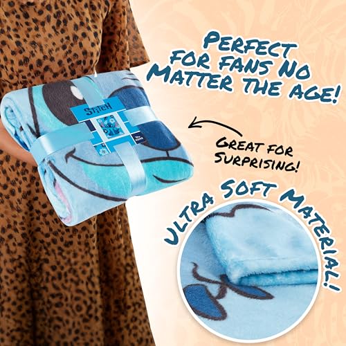 Disney Stitch Throw Blanket Soft Fleece Blanket Bedroom Accessories 59 x 51” (Light Blue Stitch) - Image 2