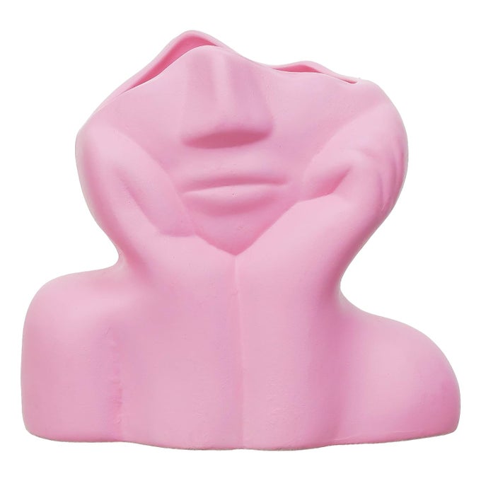 DECORATIVE FACE SCULPTURE VASE PINK CERAMIC ART PIECE