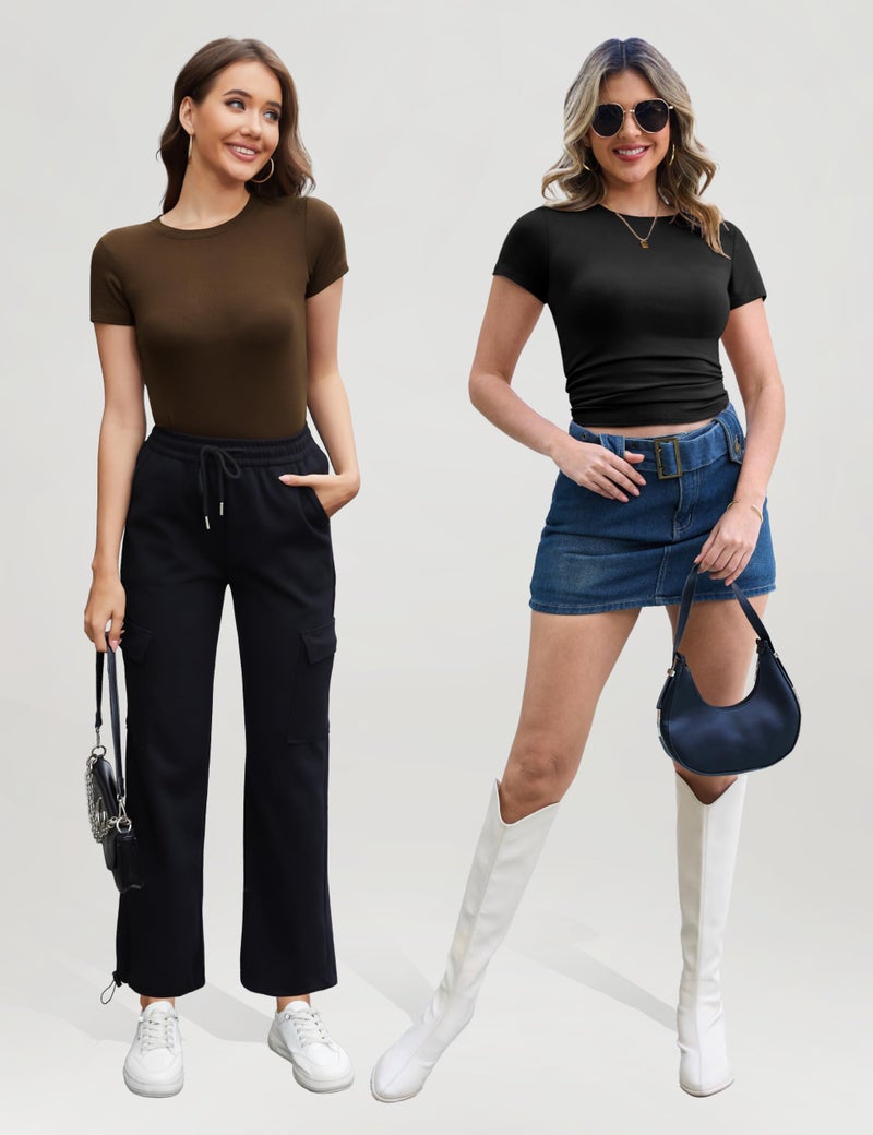CE' CERDR 3/5 Pack Womens T Shirts Crew Neck Short Sleeve Shirts for Women Casual Basic Fitted Stretchy Tee Tops - Image 3