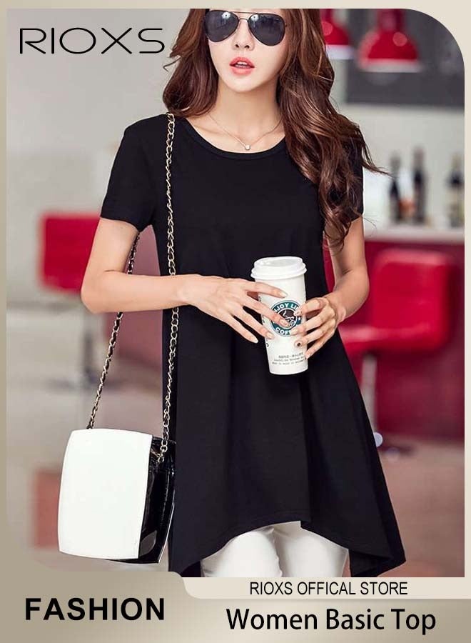 RIOXS Women's Short Sleeve T-Shirt Round Neck Basic Top Casual Blouse  - Image 1