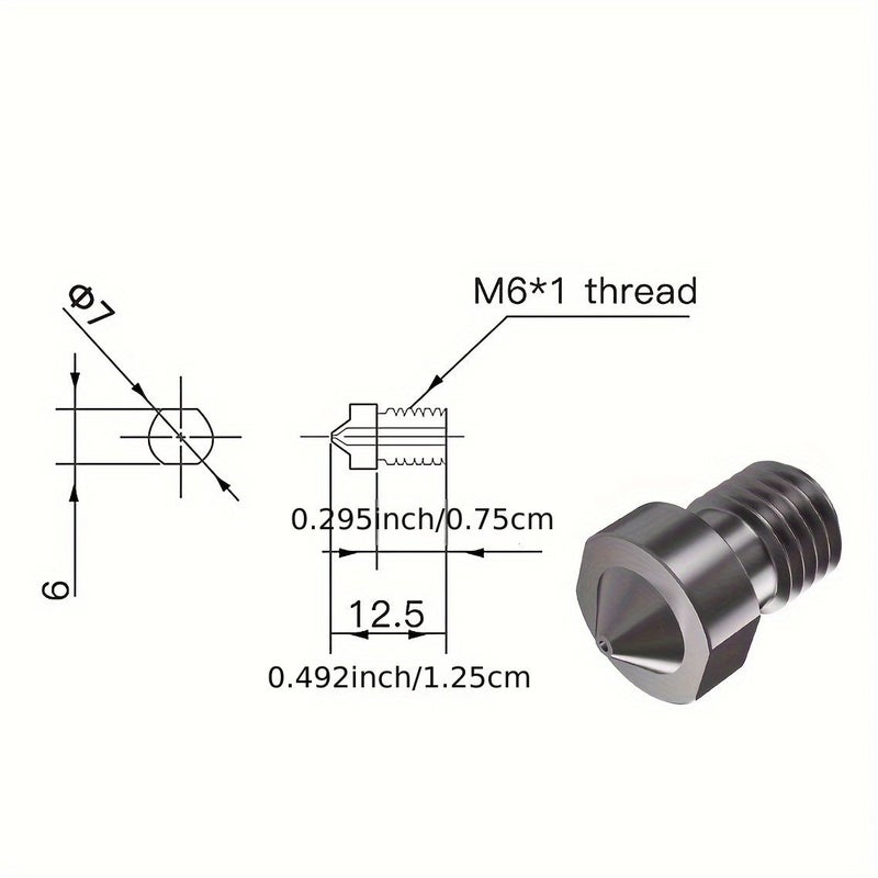 V6 Hardened Steel Nozzle 0.4mm 0.6mm 1.75mm Filament M6 3D Printer for Ender 3 Prusa - Image 2