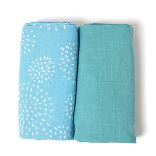 TIDY SLEEP 100% Cotton New Born Baby Muslin Swaddle Wrapper | Newborn Little Finder Soft Blanket for 0-6 Months |Pack of 2|100 cm x 100 cm (Blue-Puff Blue) - Image 1