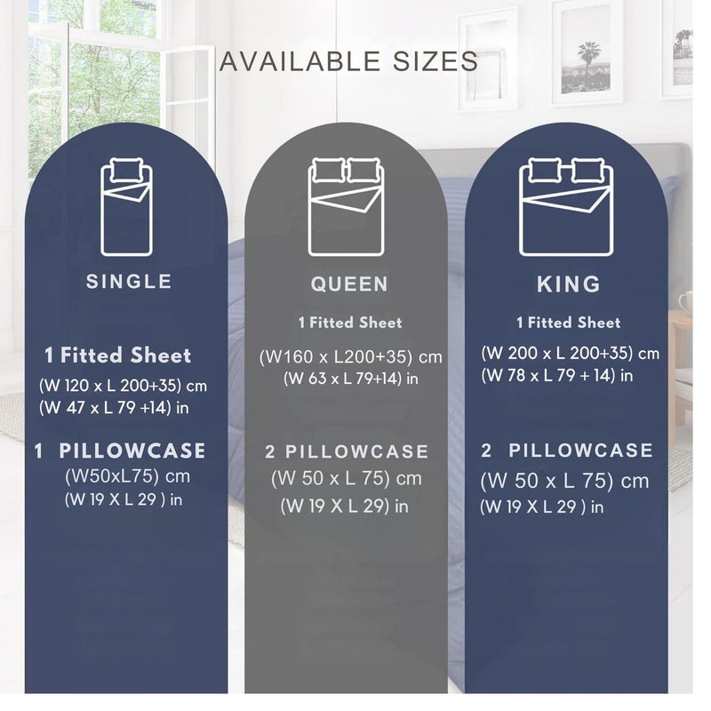 Amali  3 piece Polycotton Bed Sheet QUEEN size (W160xL200+35) cm 1 Fitted Sheet and 2 Standard Pillowcases Soft, Breathable & Durable Fabric - Image 3