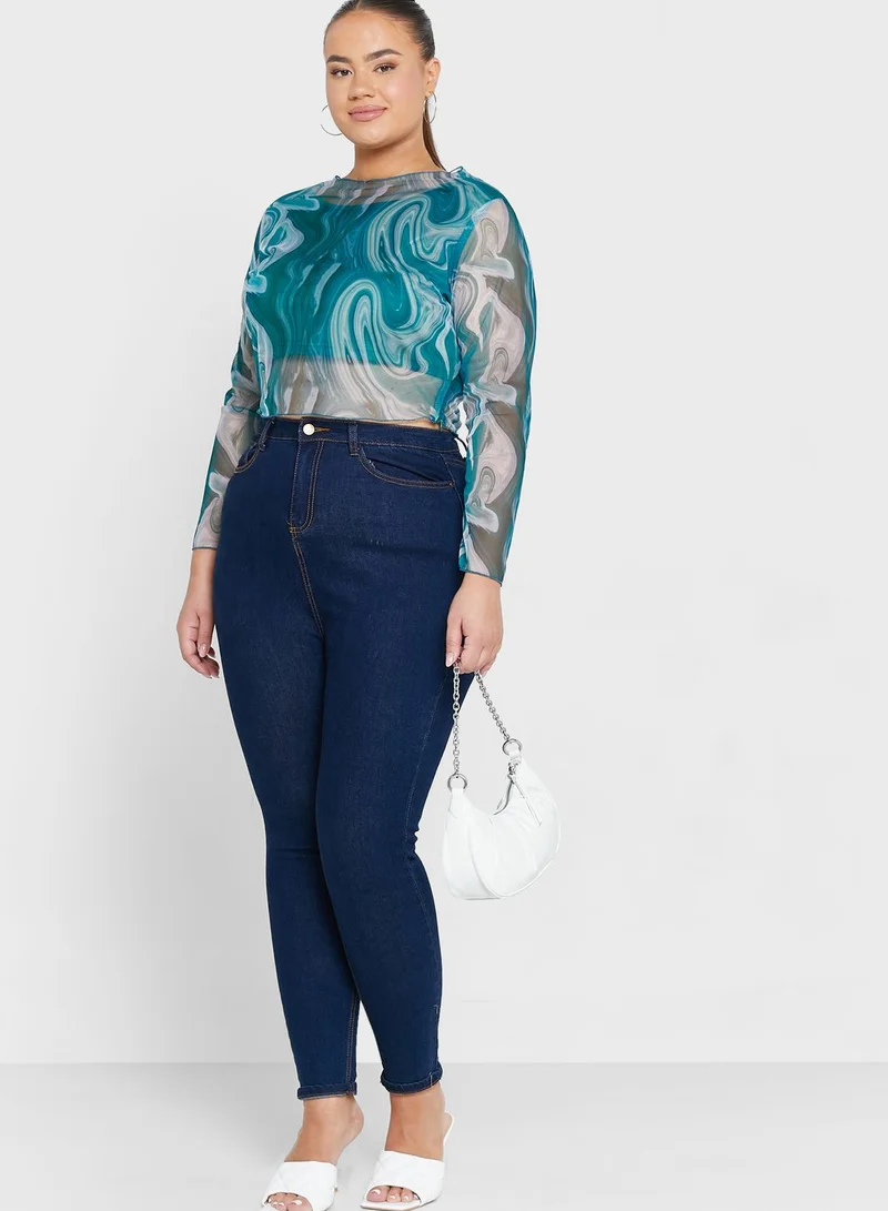 Ginger Plus Printed High Neck Top