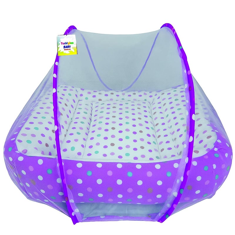 Toddylon Flat Bed Baby Bed Bedding Set for New Born Baby | Bed Mattress | Mosquito Net | Neck | | Cotton | Travel Bed | Essentials | Toddlers | Infants | Baby Boy Girl (0-12 Months) Purple - Image 1