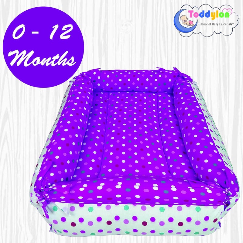 Toddylon Flat Bed Baby Bed Bedding Set for New Born Baby | Bed Mattress | Mosquito Net | Neck | | Cotton | Travel Bed | Essentials | Toddlers | Infants | Baby Boy Girl (0-12 Months) Purple - Image 3