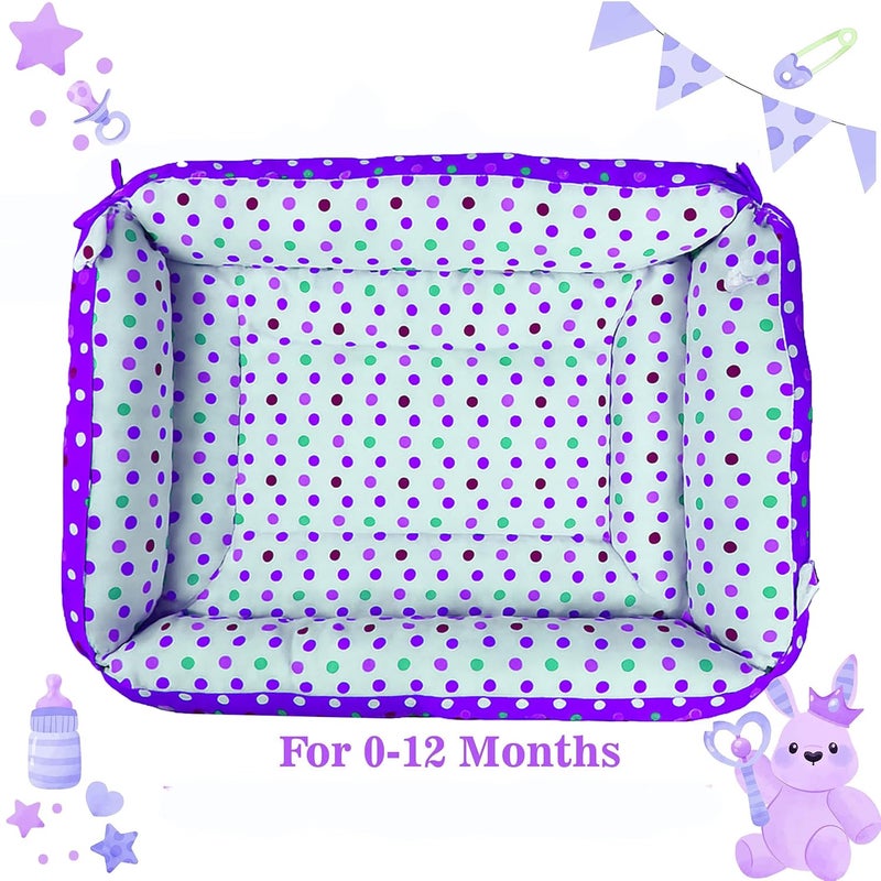 Toddylon Flat Bed Baby Bed Bedding Set for New Born Baby | Bed Mattress | Mosquito Net | Neck | | Cotton | Travel Bed | Essentials | Toddlers | Infants | Baby Boy Girl (0-12 Months) Purple - Image 2