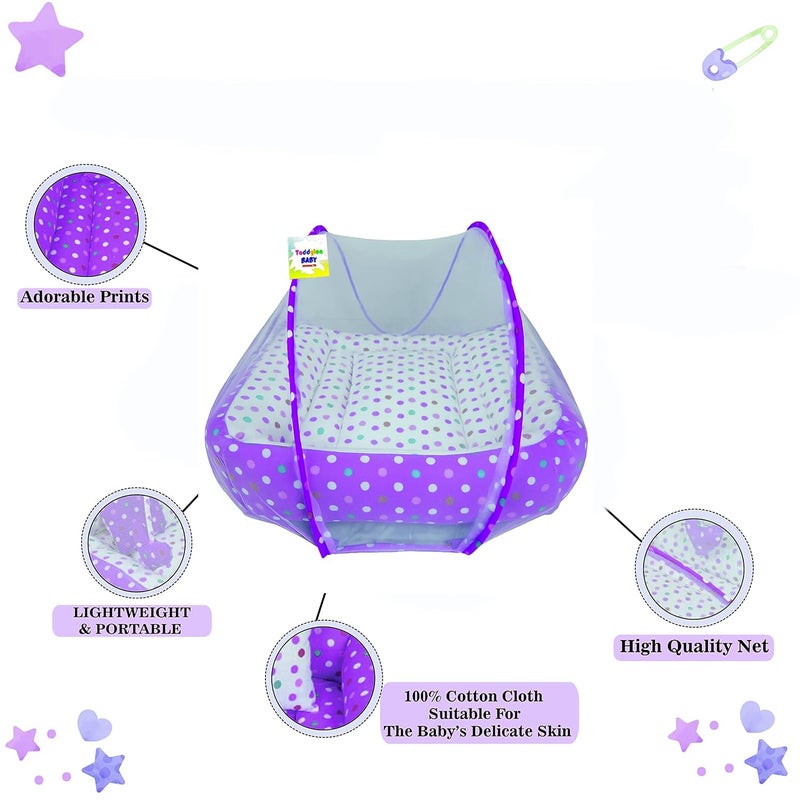 Toddylon Flat Bed Baby Bed Bedding Set for New Born Baby | Bed Mattress | Mosquito Net | Neck | | Cotton | Travel Bed | Essentials | Toddlers | Infants | Baby Boy Girl (0-12 Months) Purple - Image 4