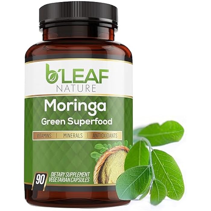 B'Leaf Nature Moringa Capsules Organic 1000mg — Pure Moringa Oleifera Leaf Powder Capsules for Energy & Immune Support | Non-GMO Gluten Free Vegan Superfood | 90 Veggie Capsules - Image 1