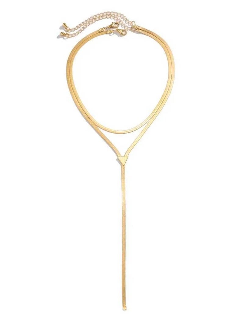 fabula Jewellery Gold Tone Snake Chain Multi Layer Lariat Style Party-wear Fashion Choker Necklace for Women & Girls Stylish Latest (NSSK94_Z) - Image 1