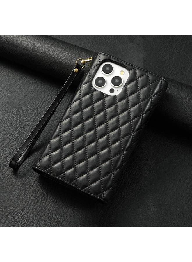 S-TOP Case For iPhone 14 Pro Max Zipper Multi-Card Wallet Rhombic Leather Phone Case - Image 3