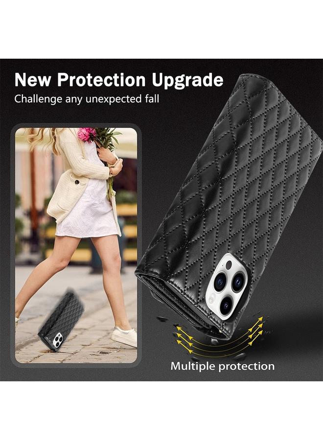 S-TOP Case For iPhone 14 Pro Max Zipper Multi-Card Wallet Rhombic Leather Phone Case - Image 4