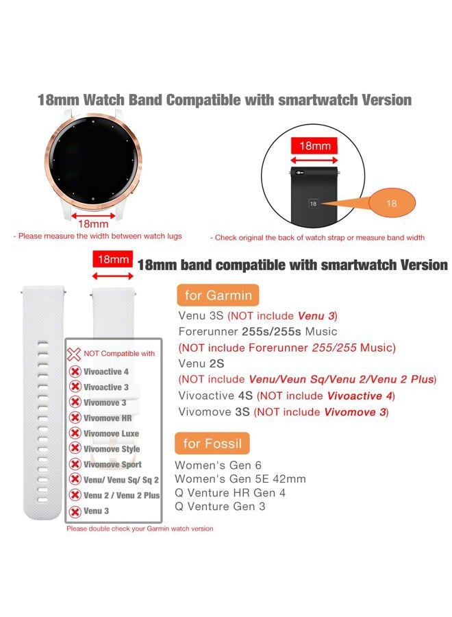 Abanen Silicone Watch Bands for Garmin Vivoactive 4S / Venu 2S / Venu 3S / Vivomove 3S, Soft Sport 18mm Quick Release Waterproof Replacement Wristband Strap for Garmin Forerunner 255s/265s (White) - Image 2