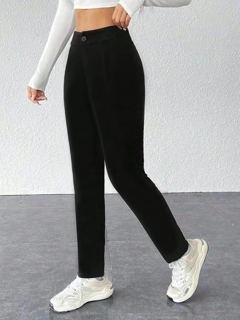 Toochki Trousers for Woman Pants Women's Formal Office Korean | Black Track Pant | Straight | Cotton Spandex Stretchable Trouser | High-Waisted Bottom Wear - Image 5