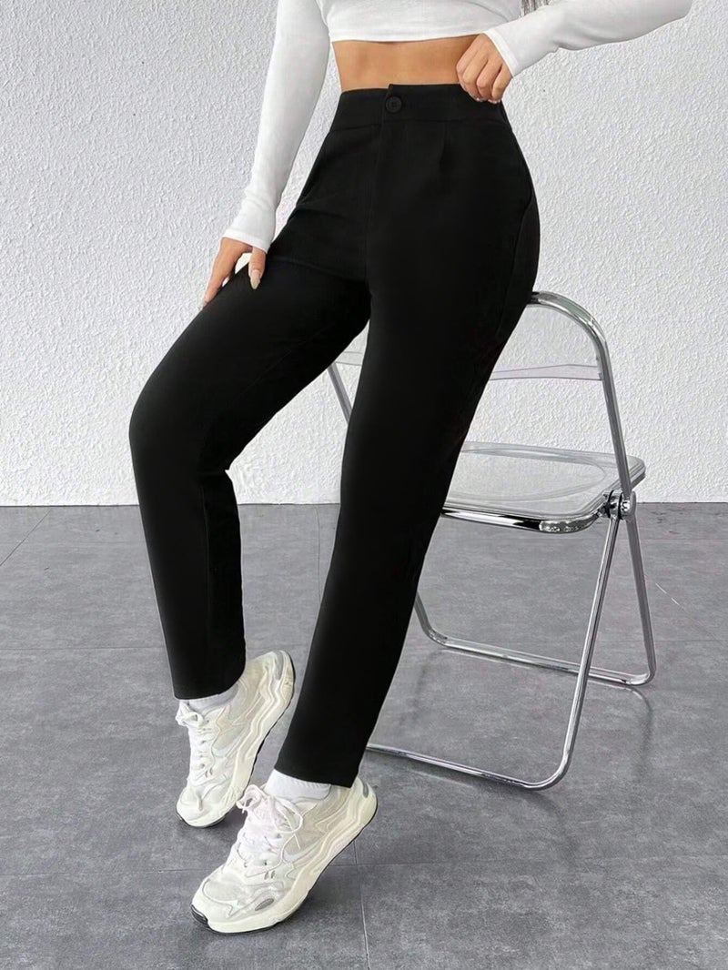 Toochki Trousers for Woman Pants Women's Formal Office Korean | Black Track Pant | Straight | Cotton Spandex Stretchable Trouser | High-Waisted Bottom Wear - Image 4