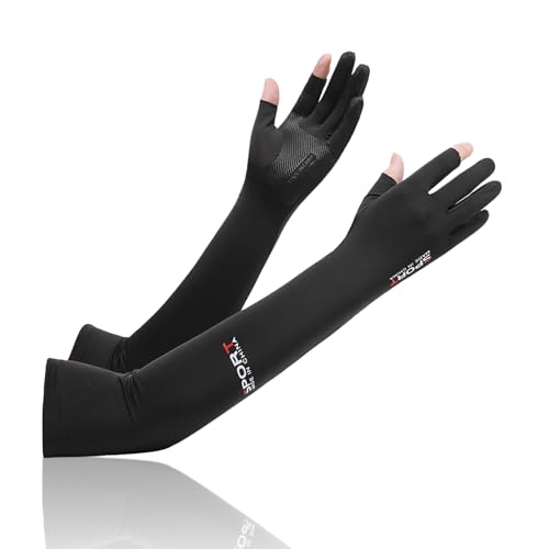Massmot Hand Gloves for Sun Protection Arm Sleeves for Men Women, UV Sun Protection Arm Sleeves, Summer Cooling, Suitable for Cycling, Hiking, Fitness and Other Activities (Black) - Image 1