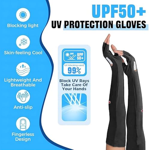 Massmot Hand Gloves for Sun Protection Arm Sleeves for Men Women, UV Sun Protection Arm Sleeves, Summer Cooling, Suitable for Cycling, Hiking, Fitness and Other Activities (Black) - Image 2