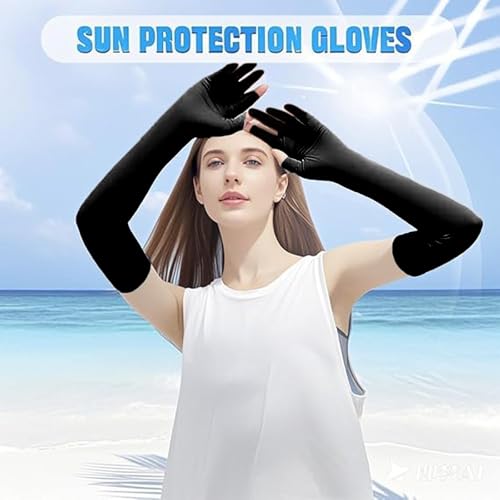 Massmot Hand Gloves for Sun Protection Arm Sleeves for Men Women, UV Sun Protection Arm Sleeves, Summer Cooling, Suitable for Cycling, Hiking, Fitness and Other Activities (Black) - Image 4