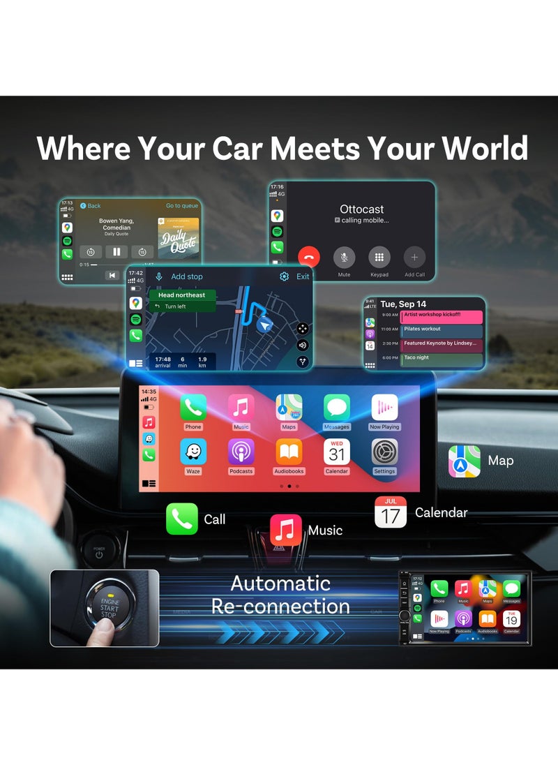OTTOCAST Mini Wireless CarPlay Adapter for iPhone & Android Auto Adapter 2-in-1 Convert Wired to Wireless Apple Car Play, Plug & Play, USB-C, Low Latency
