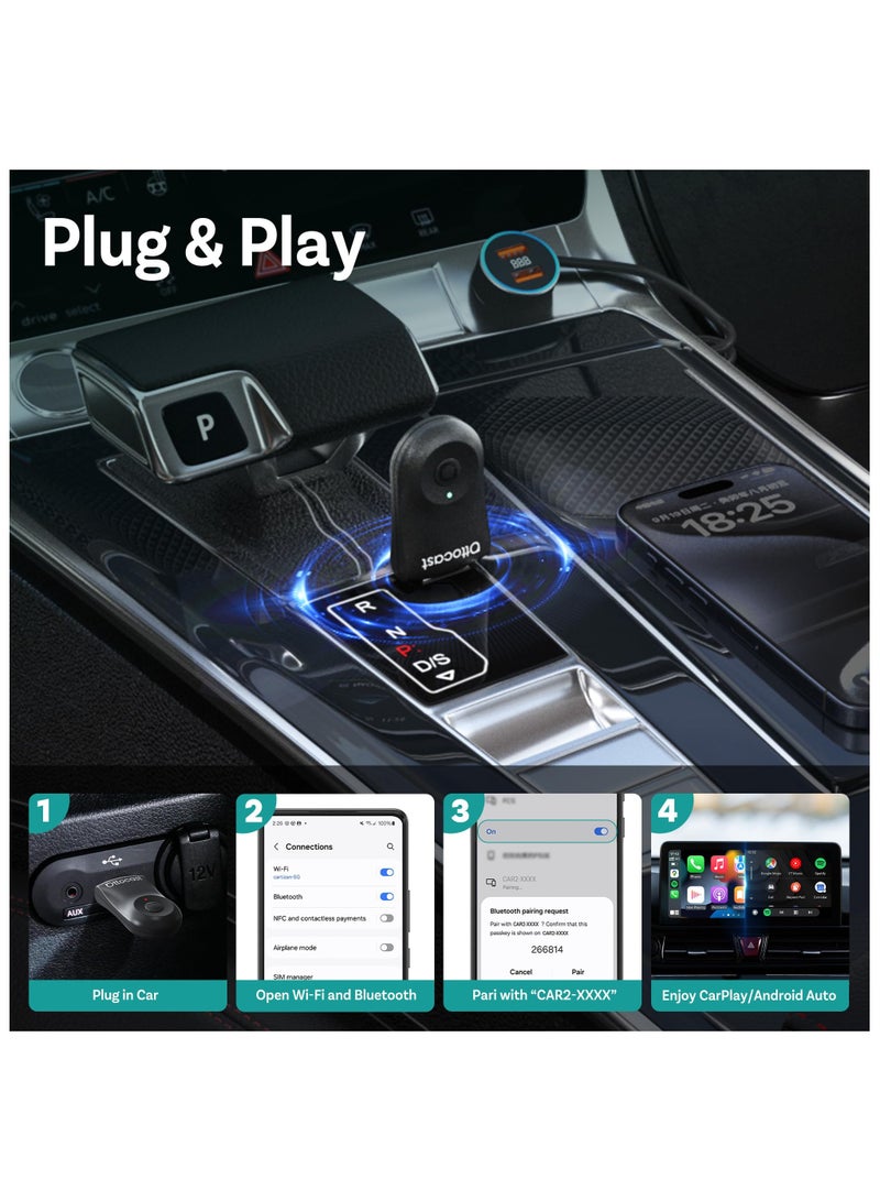 Ottocast OTTOCAST Mini Wireless CarPlay Adapter for iPhone & Android Auto Adapter 2-in-1 Convert Wired to Wireless Apple Car Play, Plug & Play, USB-C, Low Latency - Image 5