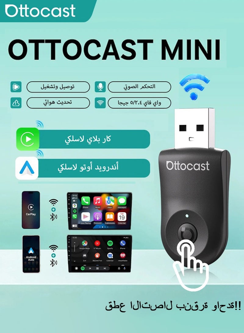 Ottocast Mini Wireless CarPlay Adapter for iPhone & Android Auto CarPlay Adapter 2-in-1 Convert Wired to Wireless Apple Car Play, Plug & Play, USB-C, 5GHz WiFi, Low Latency, Fits 98%+ OEM Wired CarPlay Cars - Image 1
